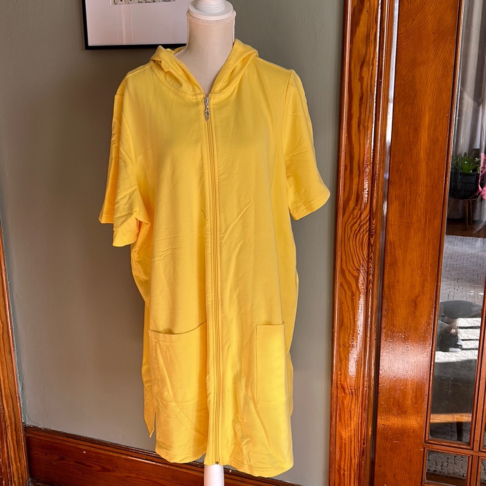 Denim & CO hooded zippered, Terry swimsuit coverup - Yellow - 2X